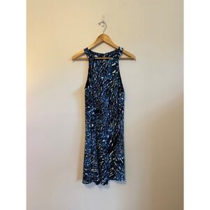 Ali Ro Blue Abstract Brushstroke Halter Shift Dress | Size 8